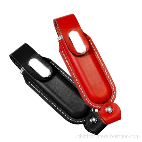 double stitched leather usb pen drive with magnetic snap
